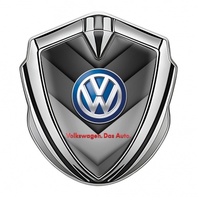 VW Emblem Metal Badge Silver Grey Arrows Classic Blue Logo