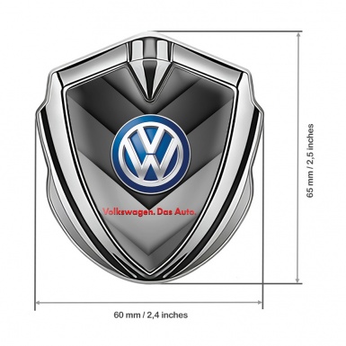 VW Emblem Metal Badge Silver Grey Arrows Classic Blue Logo