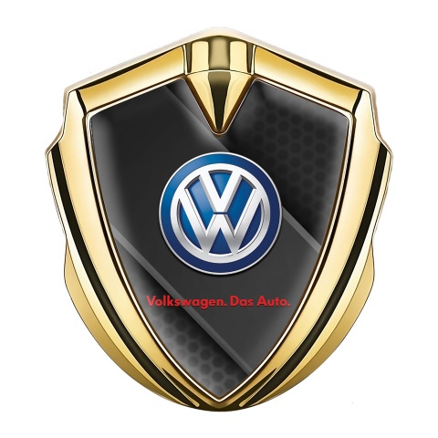 VW Domed Emblem Gold Diagonal Black Plate Honeycomb Edition