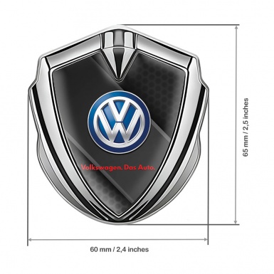VW Domed Emblem Silver Diagonal Black Plate Honeycomb Edition