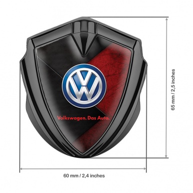 VW Bodyside Domed Emblem Graphite Red Scratched Stone Classic Logo