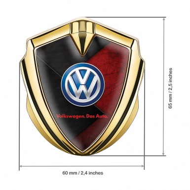 VW Bodyside Domed Emblem Gold Red Scratched Stone Classic Logo