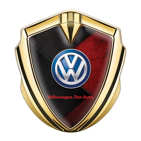 VW Bodyside Domed Emblem Gold Red Scratched Stone Classic Logo