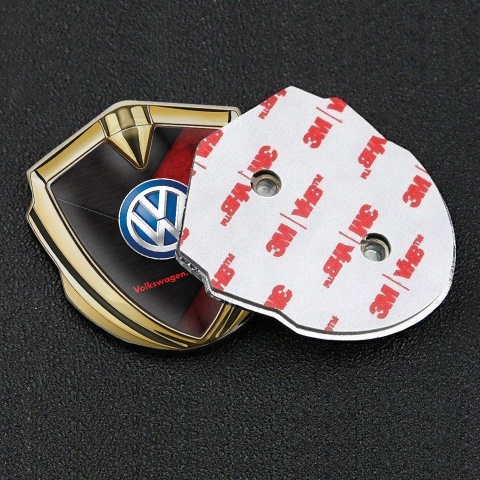 VW Bodyside Domed Emblem Gold Red Scratched Stone Classic Logo