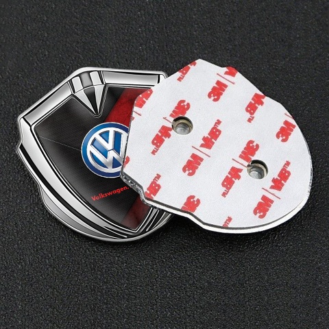VW Bodyside Domed Emblem Silver Red Scratched Stone Classic Logo