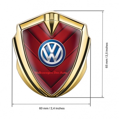 VW 3d Domed Emblem Gold Red Honeycomb Motif Blue Logo