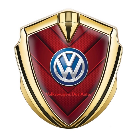 VW 3d Domed Emblem Gold Red Honeycomb Motif Blue Logo