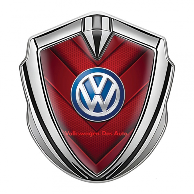 VW 3d Domed Emblem Silver Red Honeycomb Motif Blue Logo