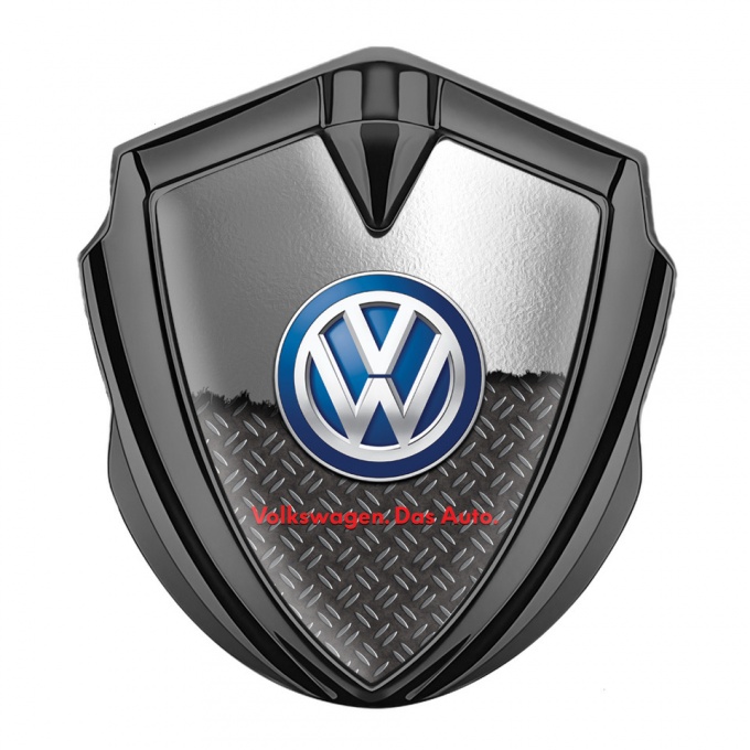 VW Metal Domed Emblem Graphite Half Torn Metal Plate Treadplate Design