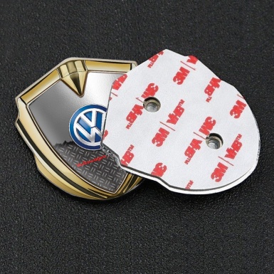 VW Metal Domed Emblem Gold Half Torn Metal Plate Treadplate Design