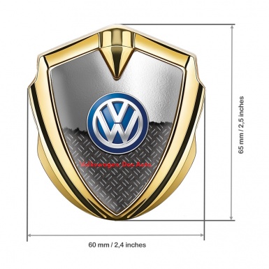 VW Metal Domed Emblem Gold Half Torn Metal Plate Treadplate Design