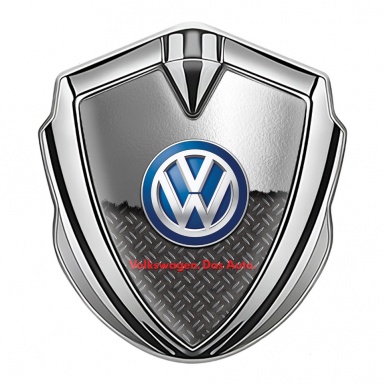 VW Metal Domed Emblem Silver Half Torn Metal Plate Treadplate Design