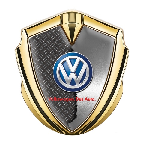 VW Badge Self Adhesive Gold Broken Polished Steel Blue Logo