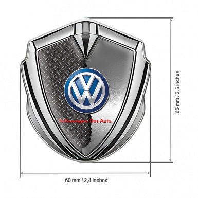 VW Badge Self Adhesive Silver Broken Polished Steel Blue Logo