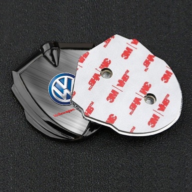 VW Emblem Badge Self Adhesive Graphite Brushed Steel Base Blue Logo