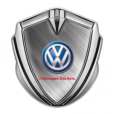 VW Emblem Badge Self Adhesive Silver Brushed Steel Base Blue Logo