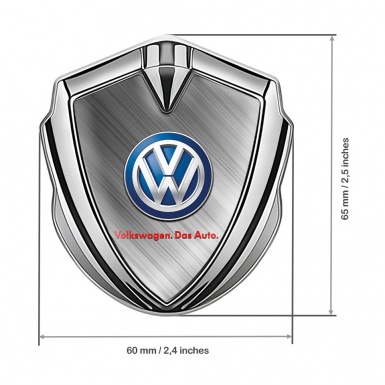 VW Emblem Badge Self Adhesive Silver Brushed Steel Base Blue Logo