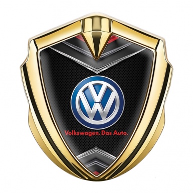 VW Emblem Fender Badge Gold Black Fishnet Chrome Elements