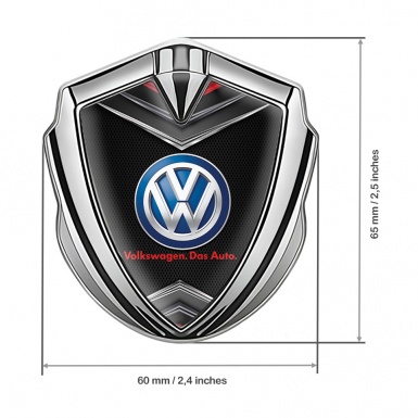 VW Emblem Fender Badge Silver Black Fishnet Chrome Elements