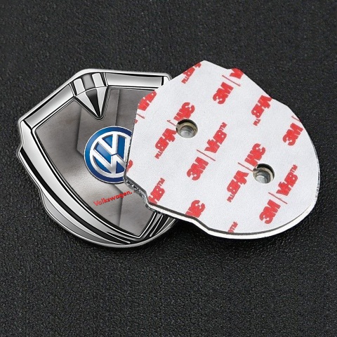VW Metal Emblem Self Adhesive Silver Sliced Steel Plate Blue Logo