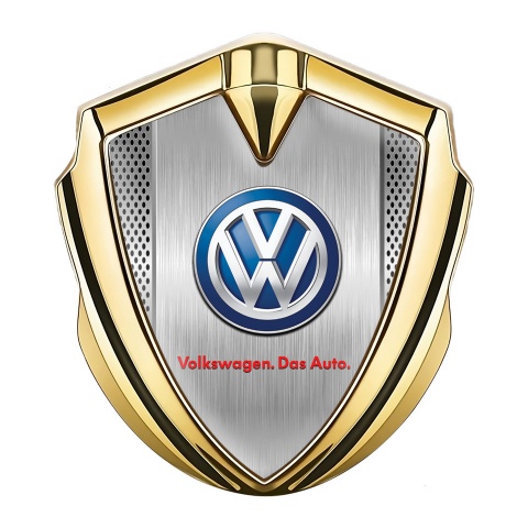 VW Fender Emblem Badge Gold Perforated Frames Blue Logo Design