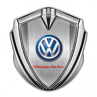 VW Fender Emblem Badge Silver Perforated Frames Blue Logo Design