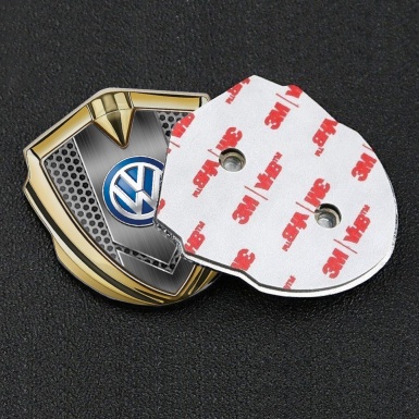 VW Emblem Self Adhesive Gold Honeycomb Center Brushed Effect