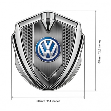VW Emblem Self Adhesive Silver Honeycomb Center Brushed Effect