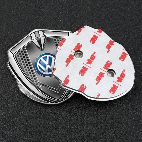 VW Emblem Self Adhesive Silver Honeycomb Center Brushed Effect