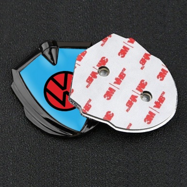 VW Metal Emblem Badge Graphite Sky Blue Base Red Logo Edition