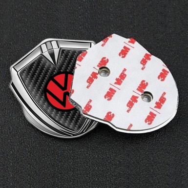VW Domed Emblem Silver Black Carbon Base Red Logo Design