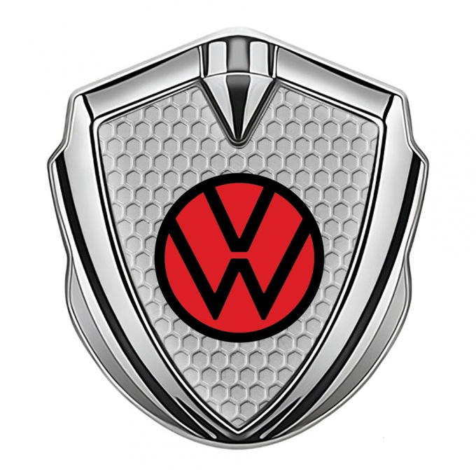 VW Bodyside Domed Emblem Silver Honeycomb Red Logo Edition