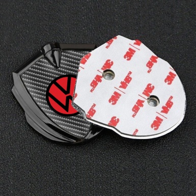 VW Emblem Metal Badge Graphite Light Carbon Base Red Circle Logo