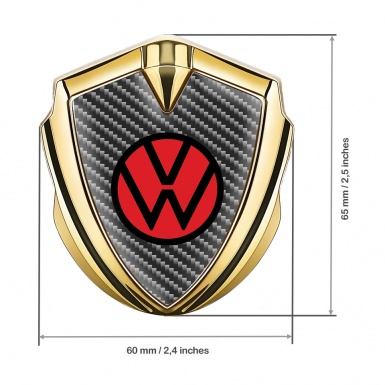VW Emblem Metal Badge Gold Light Carbon Base Red Circle Logo