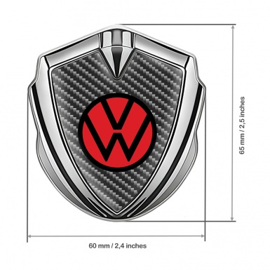 VW Emblem Metal Badge Silver Light Carbon Base Red Circle Logo