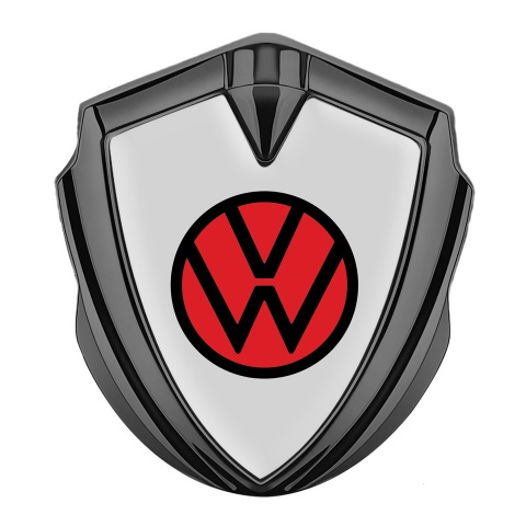 VW 3d Domed Emblem Graphite Light Grey Base Red Circle Logo