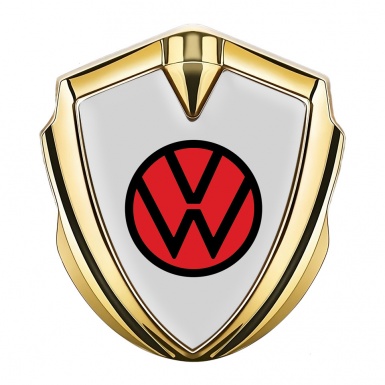 VW 3d Domed Emblem Gold Light Grey Base Red Circle Logo