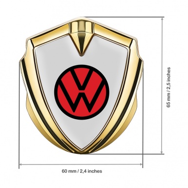 VW 3d Domed Emblem Gold Light Grey Base Red Circle Logo