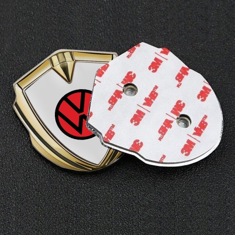 VW 3d Domed Emblem Gold Light Grey Base Red Circle Logo