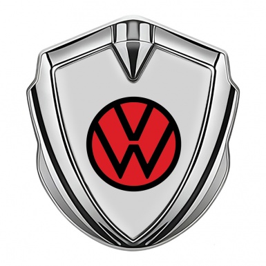 VW 3d Domed Emblem Silver Light Grey Base Red Circle Logo
