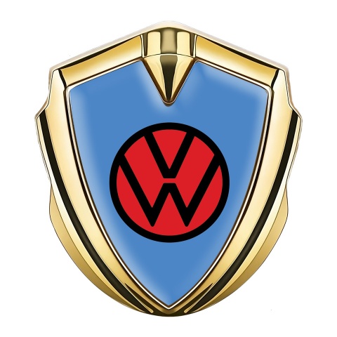 VW Emblem Car Badge Gold Glacial Blue Base Red Circle Logo