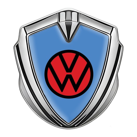 VW Emblem Car Badge Silver Glacial Blue Base Red Circle Logo