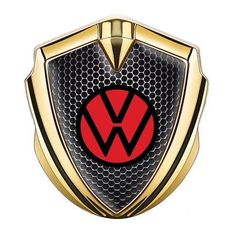 VW Bodyside Emblem Self Adhesive Gold Dark Mesh Red Circle Logo