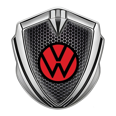 VW Bodyside Emblem Self Adhesive Silver Dark Mesh Red Circle Logo