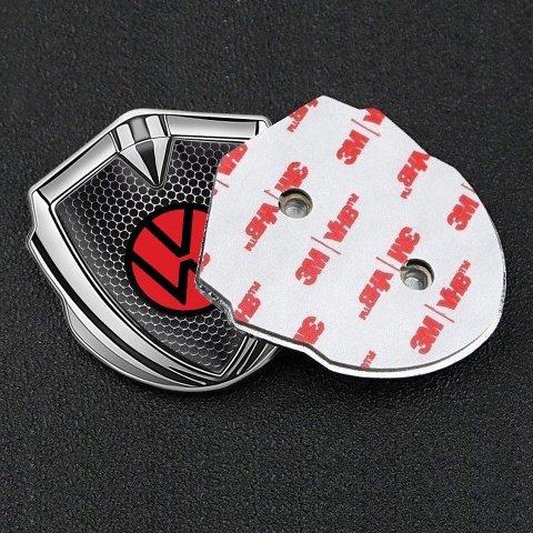 VW Bodyside Emblem Self Adhesive Silver Dark Mesh Red Circle Logo