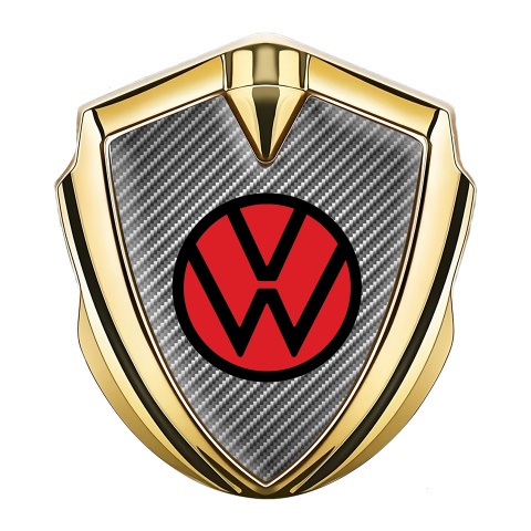 VW Metal Domed Emblem Gold Light Carbon Motif Red Circle Logo