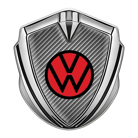 VW Metal Domed Emblem Silver Light Carbon Motif Red Circle Logo