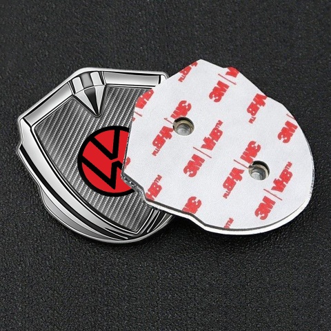 VW Metal Domed Emblem Silver Light Carbon Motif Red Circle Logo