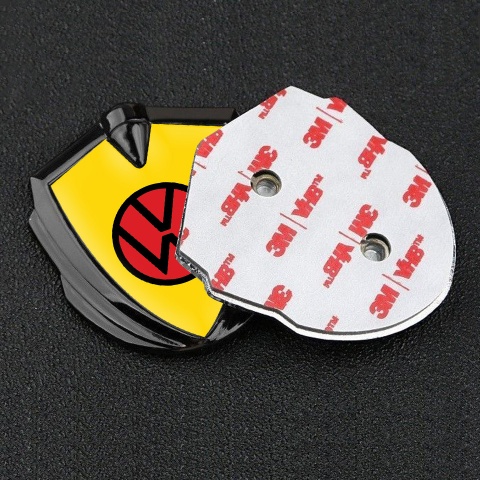 VW Badge Self Adhesive Graphite Yellow Base Red Circle Logo