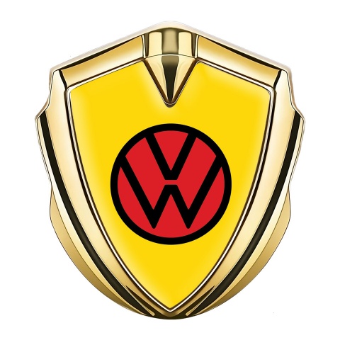 VW Badge Self Adhesive Gold Yellow Base Red Circle Logo